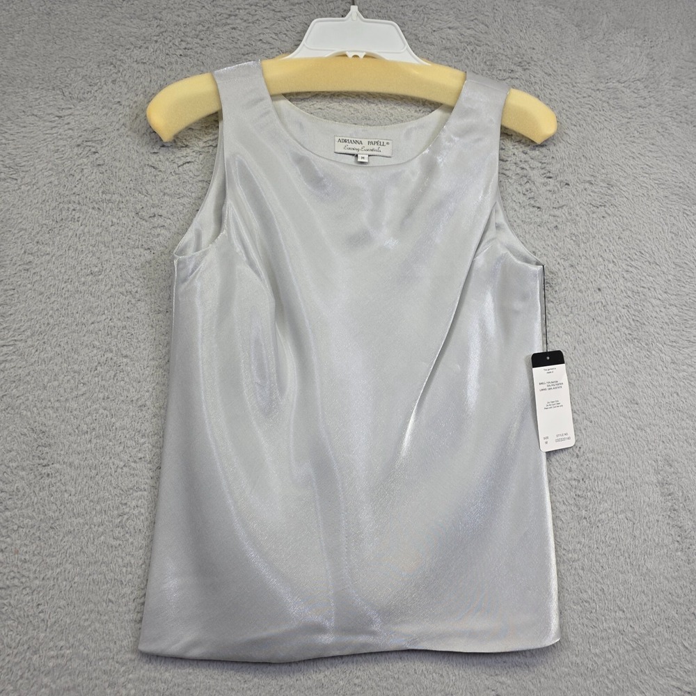Adrianna Papell Evening Outfit Set Womens S Satin Tank Formal Silver Evening - Picture 12 of 16